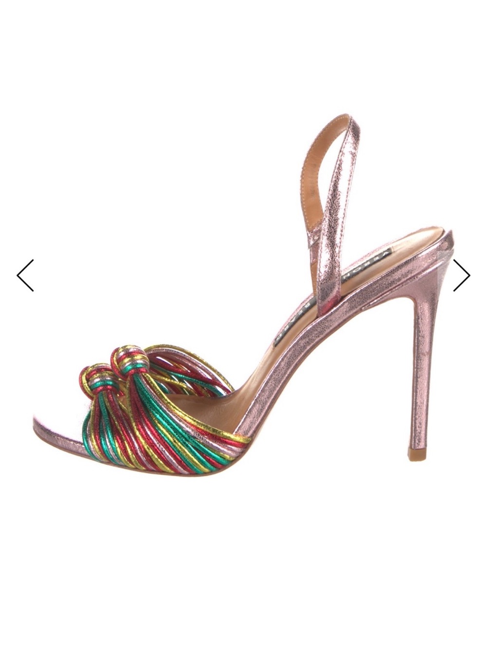 Veronica Beard Metallic Pink Slingback Heels with Multicolor Knotted Front
